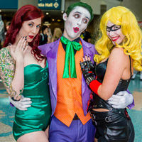 WonderCon Poison Ivy, Joker, and Harley Quinn cosplays